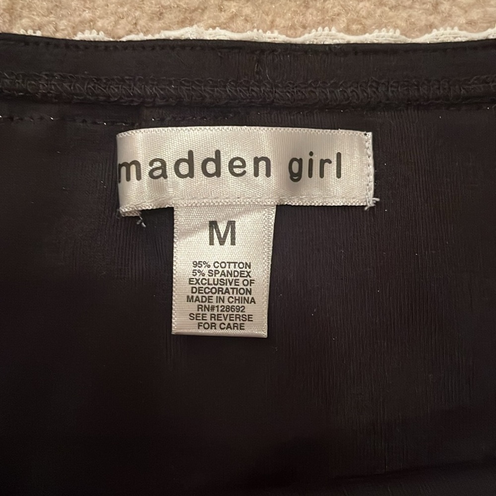 Madden Girl Black Off-the-Shoulder Crop Top with White Trim - Picture 9 of 13